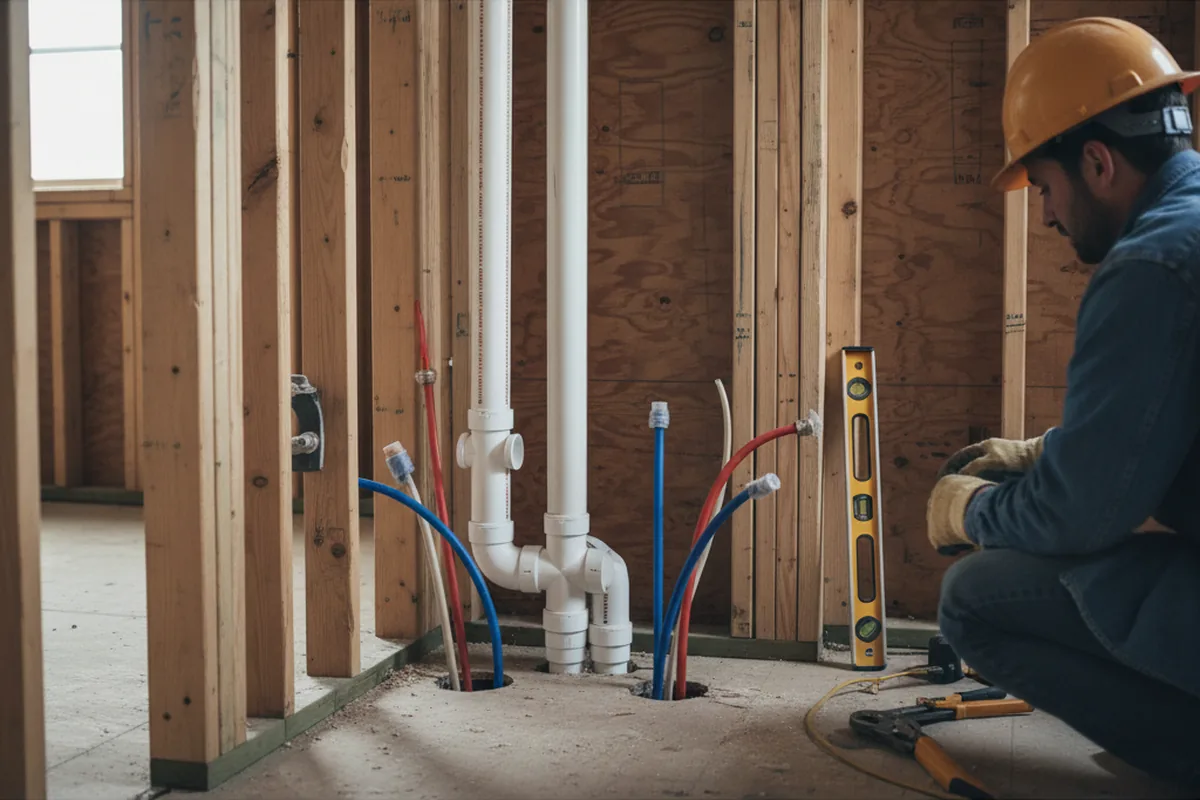 Drain and supply rough-in during Sump Pump Repair in Divide